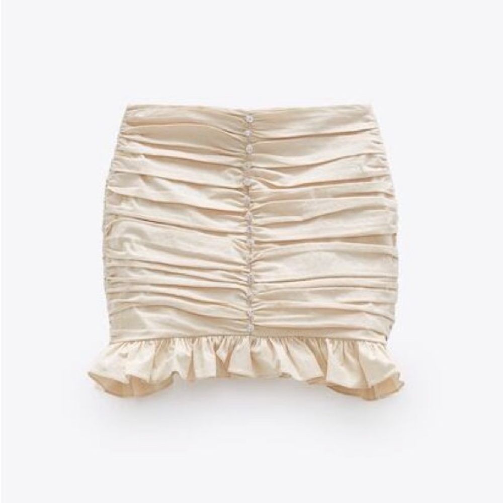 Zara Mini Embellished Draped Skirt Size S Beige NWT